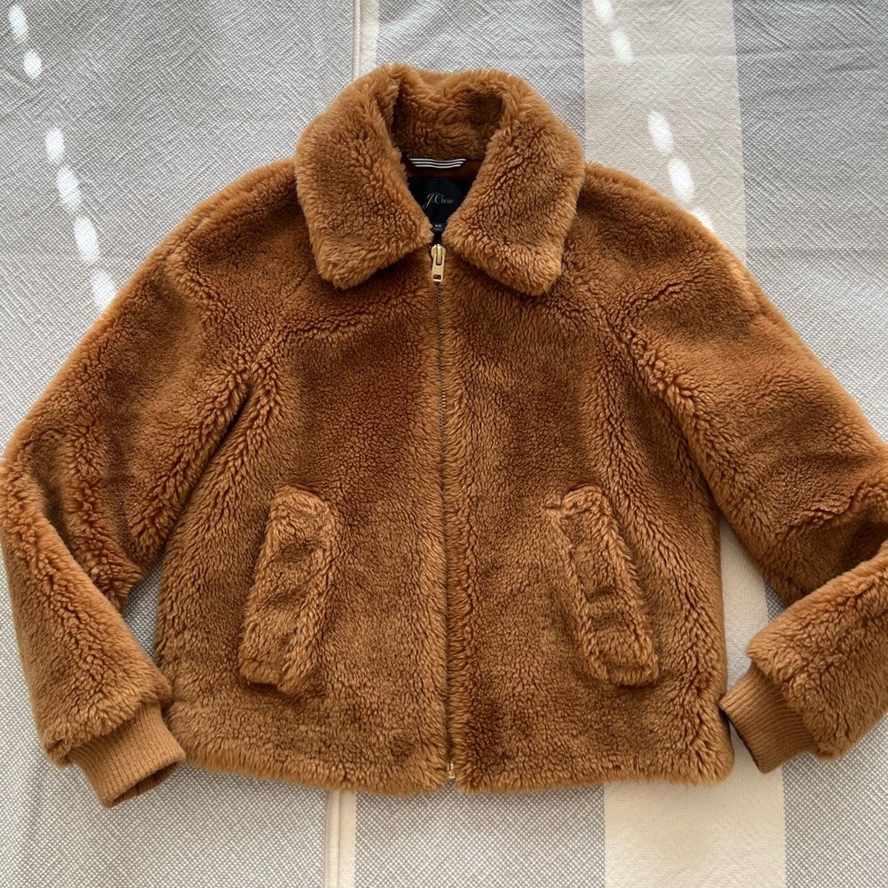 J.Crew: Teddy Sherpa Bomber Jacket Camel Women’s XS